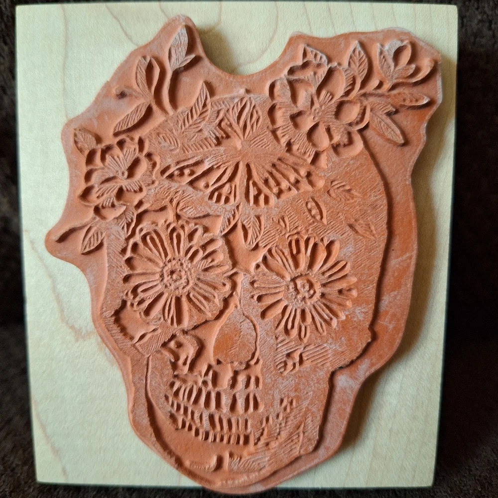 NEW Floral skull stamp by Inkadinkado Wood block - Picture 2 of 3